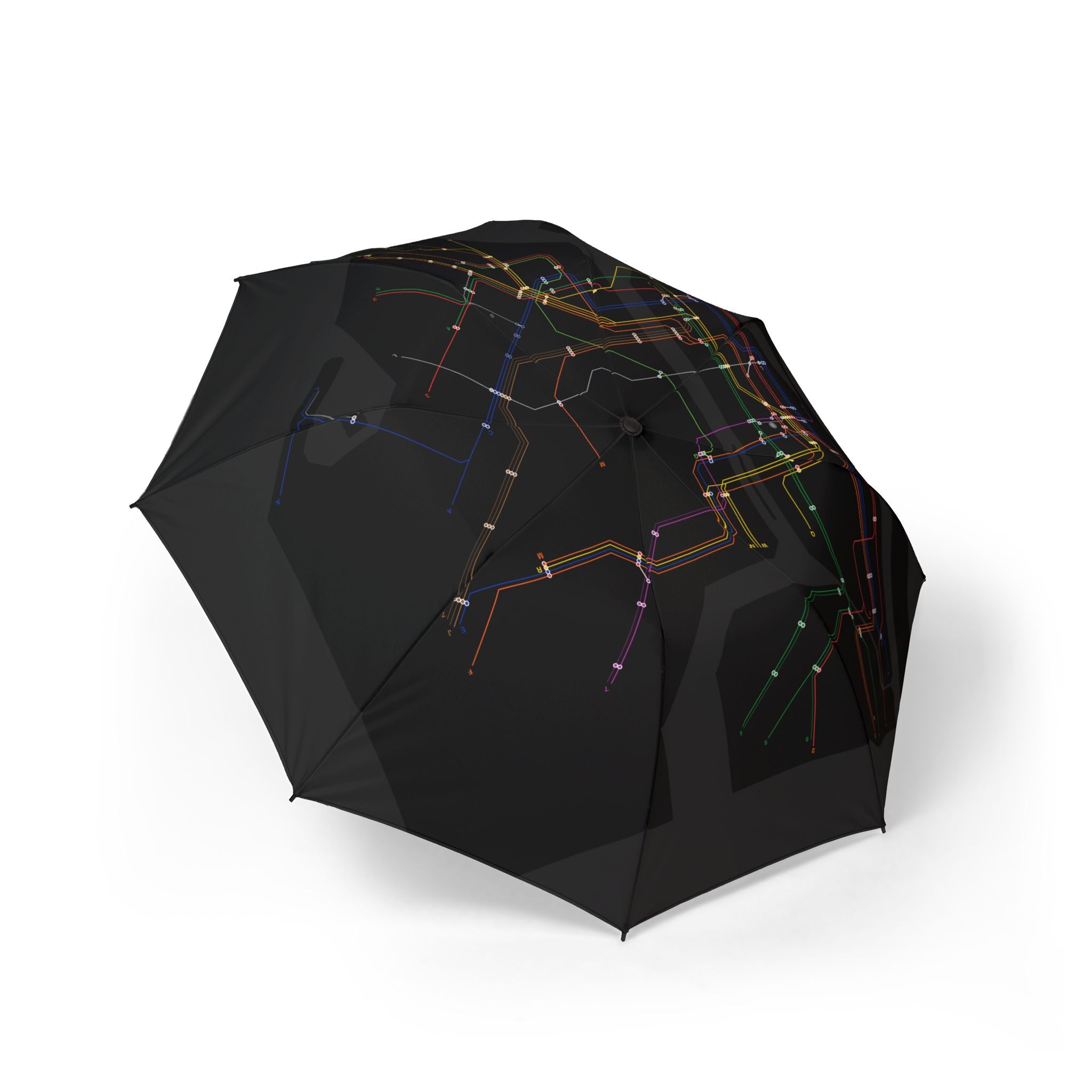 New York MTA Subway Foldable Umbrella — City Metro Map Design, Semi-Automatic Compact Travel Umbrella