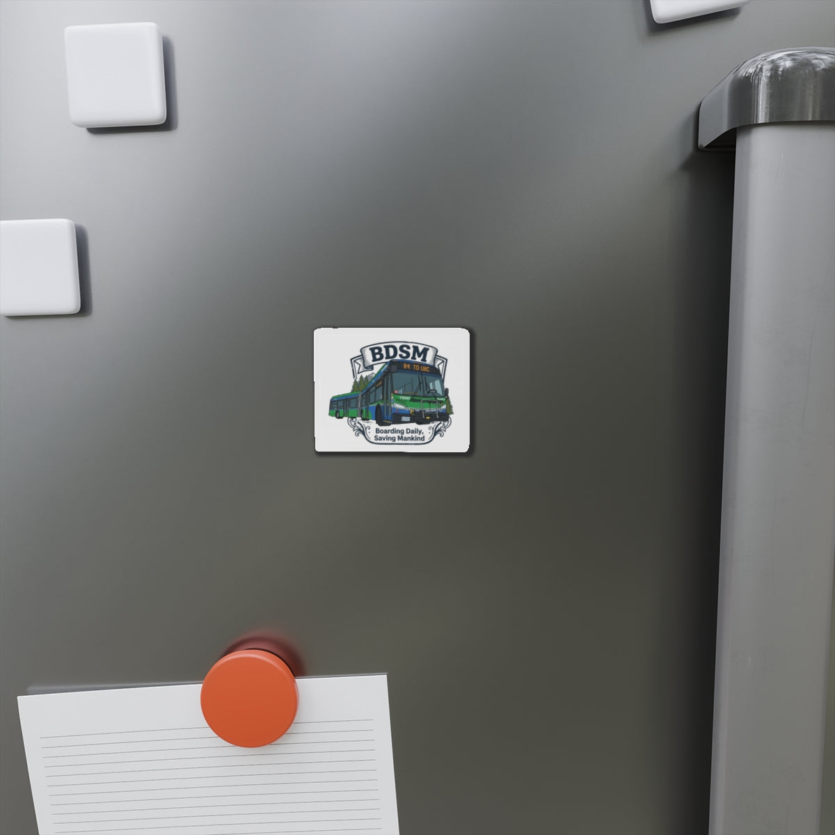 BDSM Bus Magnet — "Boarding Daily, Saving Mankind" Die-Cut Transit Sticker