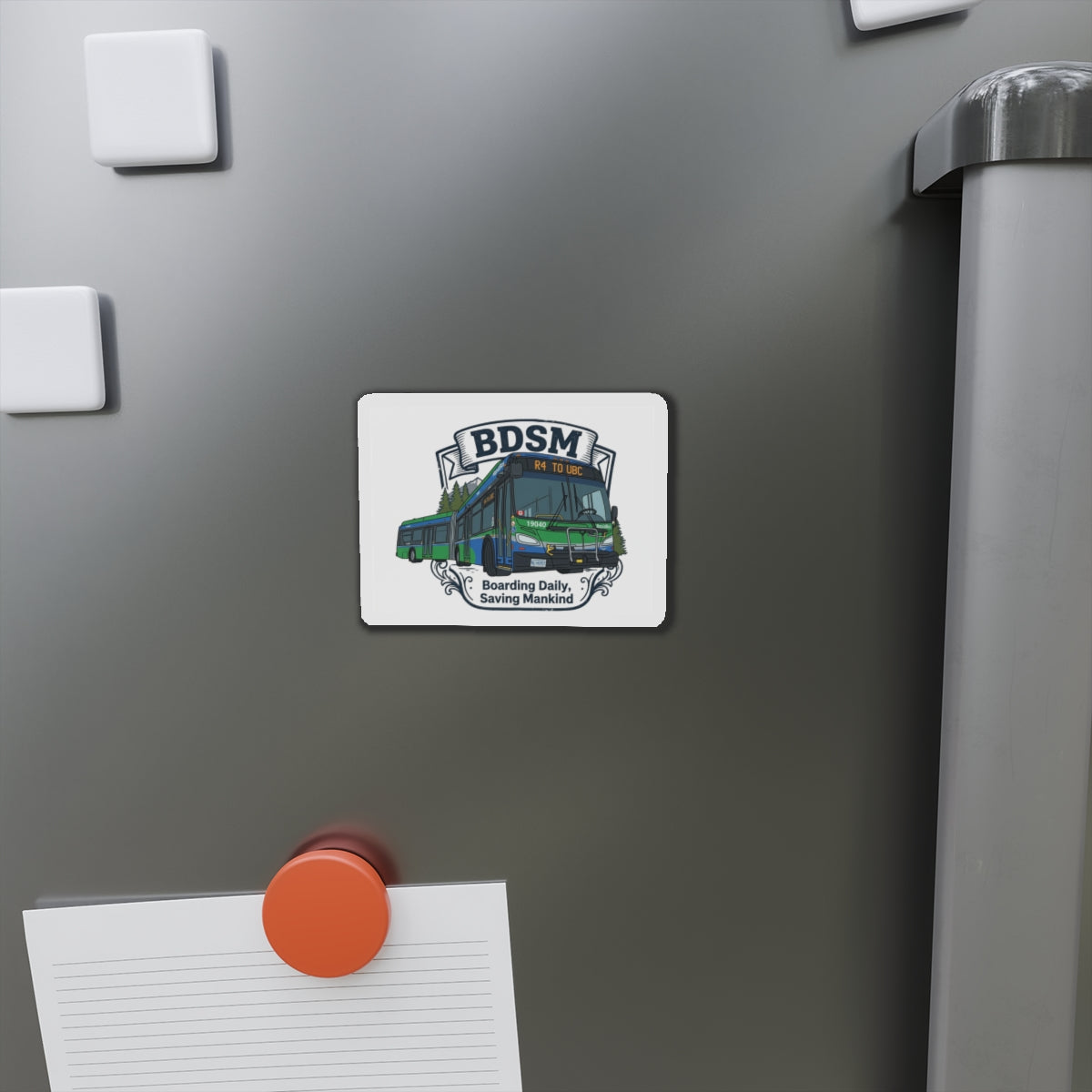 BDSM Bus Magnet — "Boarding Daily, Saving Mankind" Die-Cut Transit Sticker