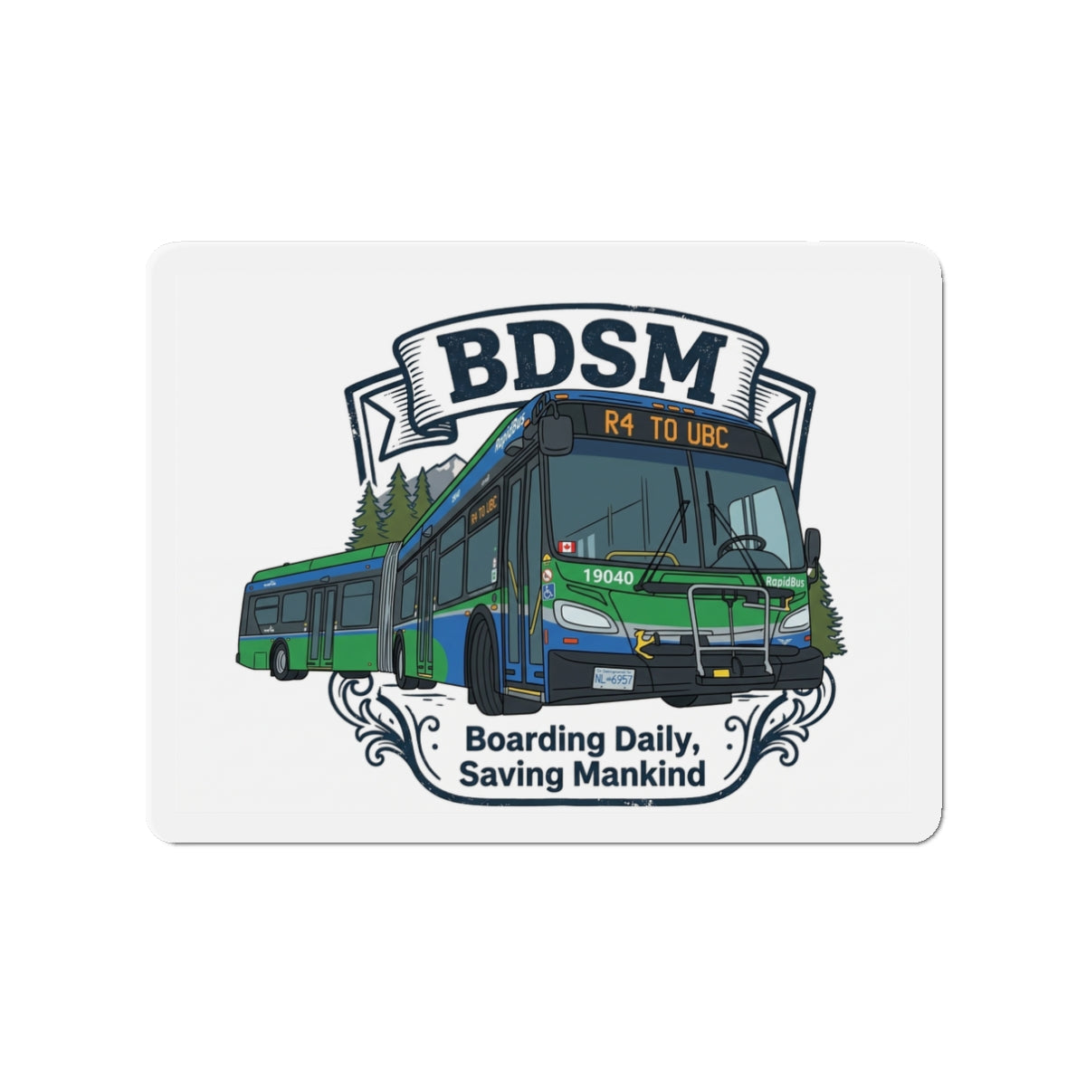 BDSM Bus Magnet — "Boarding Daily, Saving Mankind" Die-Cut Transit Sticker
