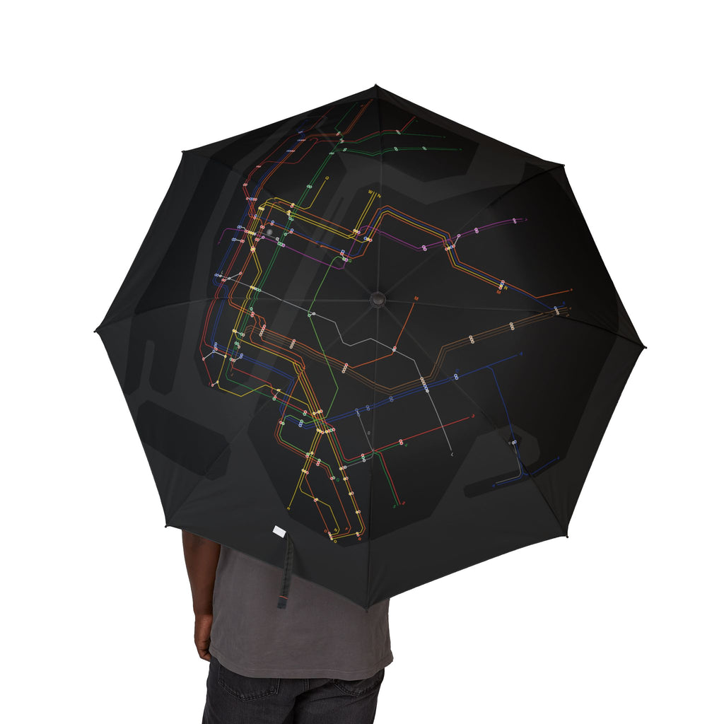 New York MTA Subway Foldable Umbrella — City Metro Map Design, Semi-Automatic Compact Travel Umbrella