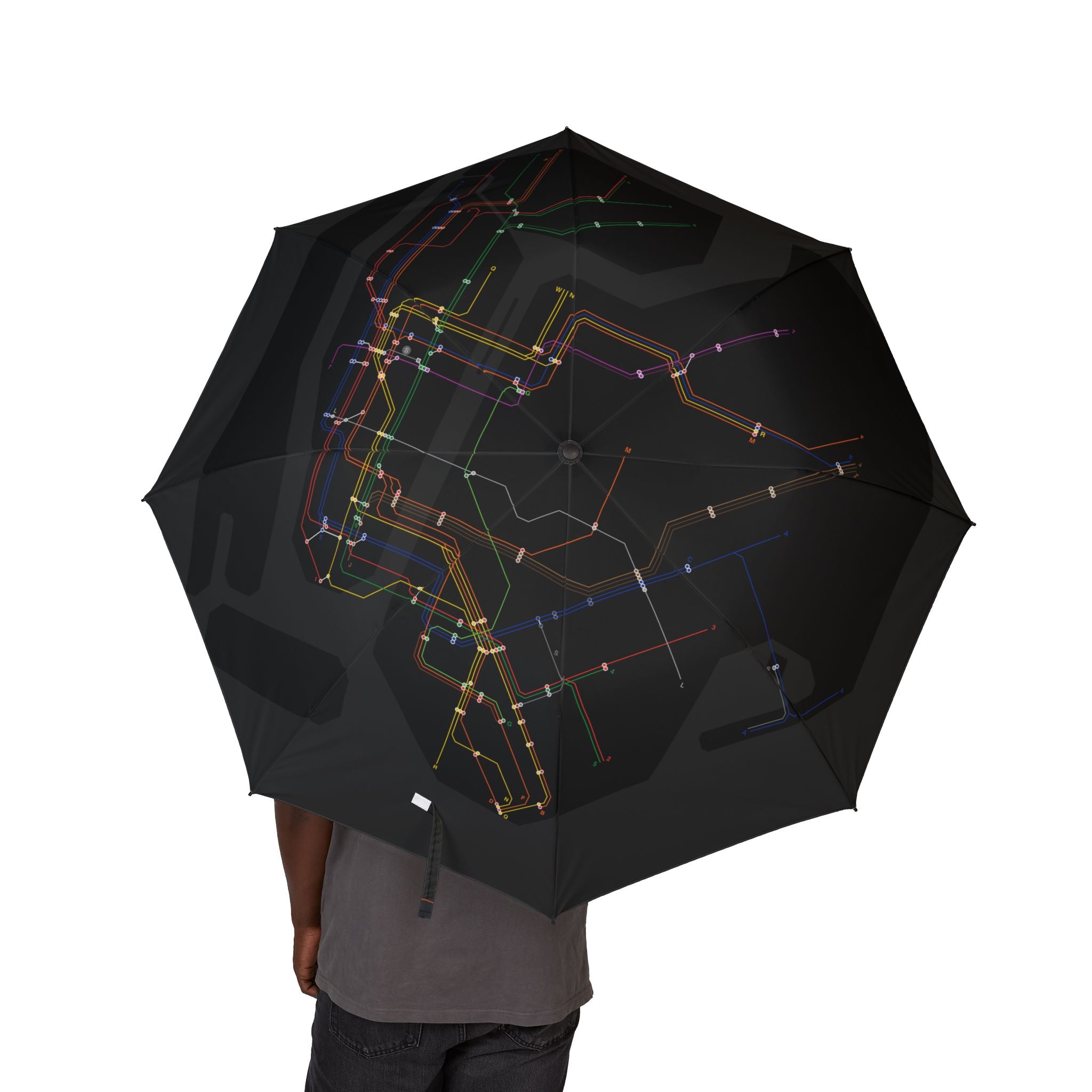 New York MTA Subway Foldable Umbrella — City Metro Map Design, Semi-Automatic Compact Travel Umbrella