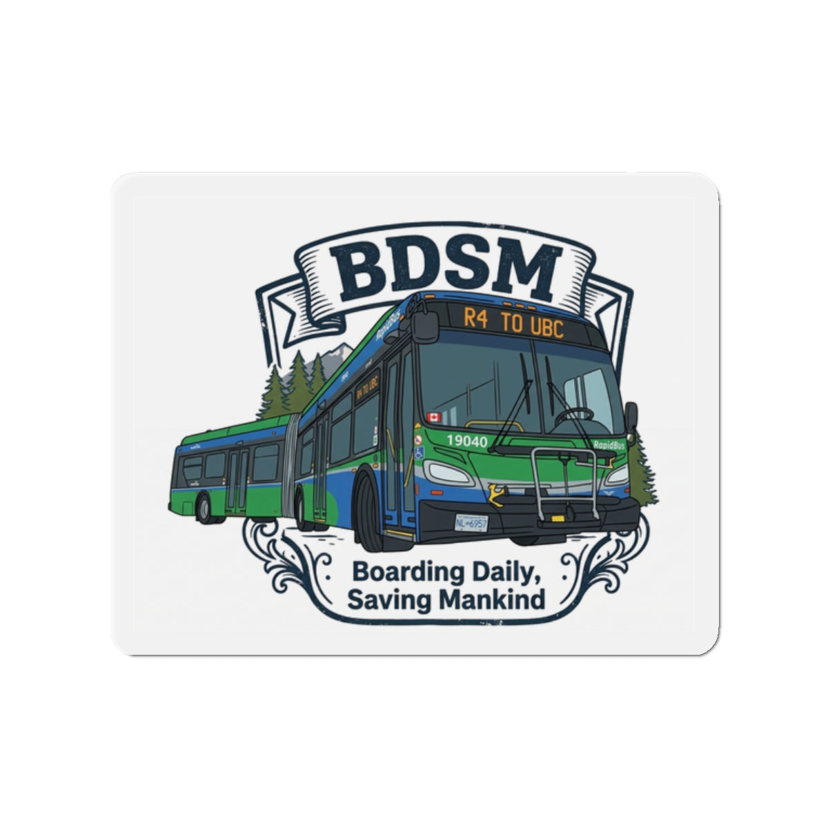 BDSM Bus Magnet — "Boarding Daily, Saving Mankind" Die-Cut Transit Sticker