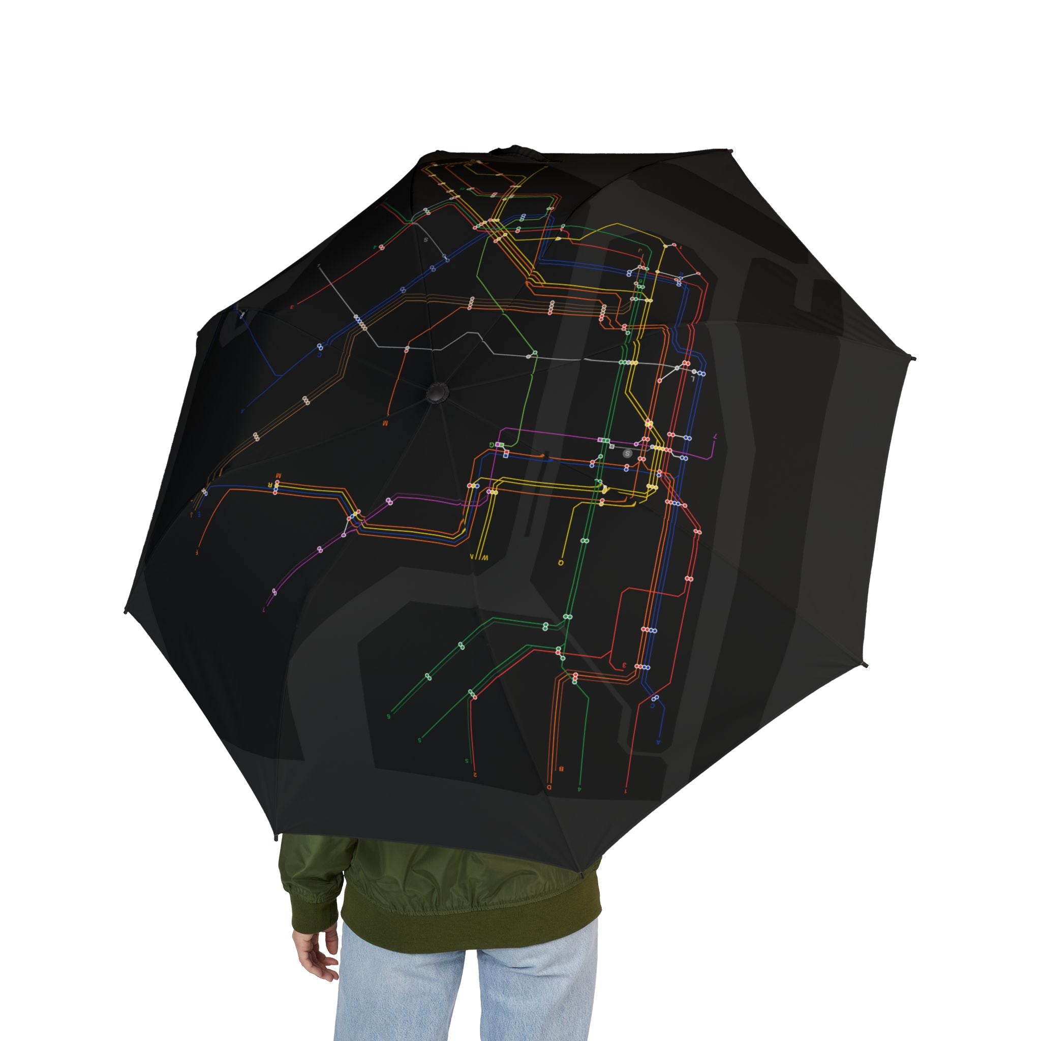 New York MTA Subway Foldable Umbrella — City Metro Map Design, Semi-Automatic Compact Travel Umbrella