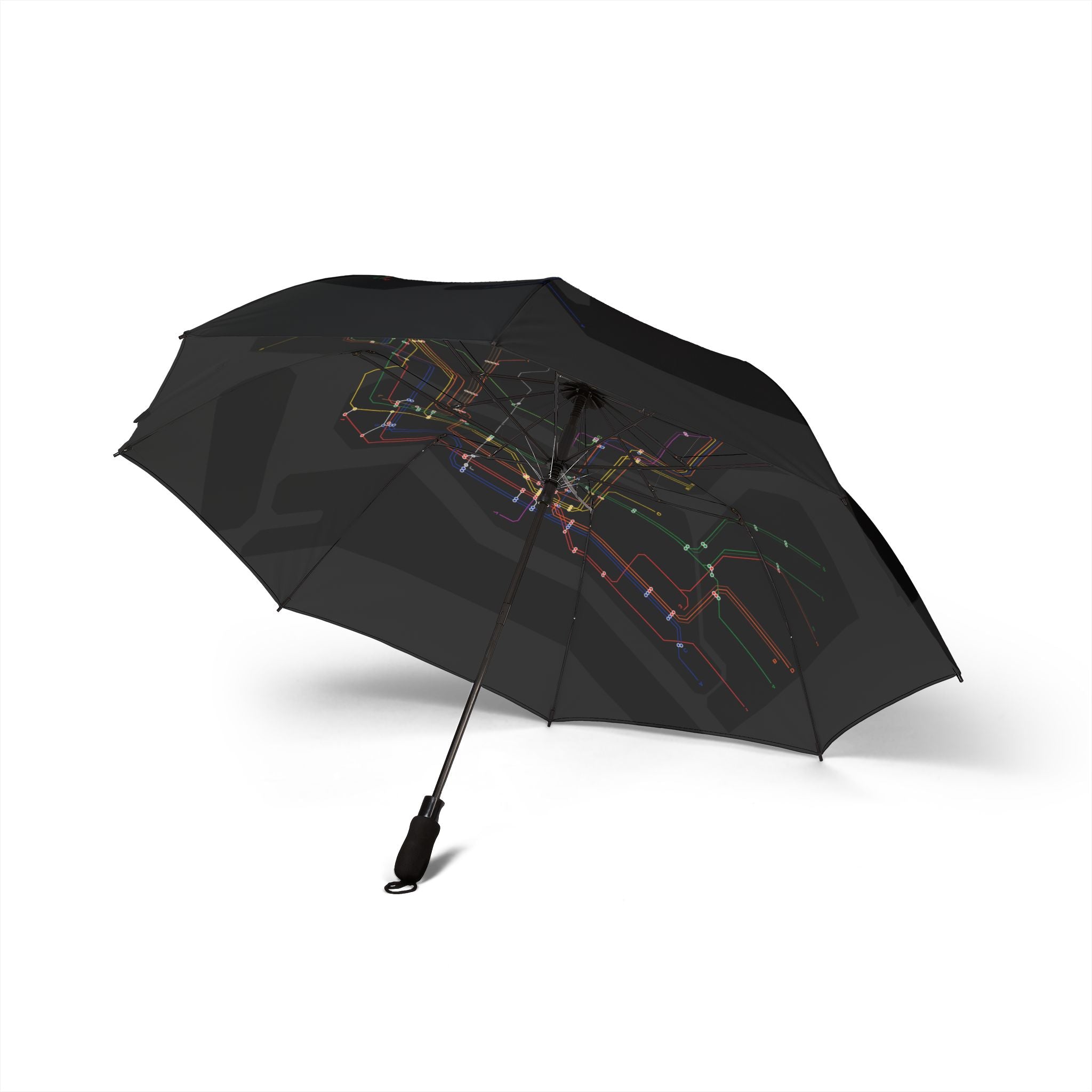 New York MTA Subway Foldable Umbrella — City Metro Map Design, Semi-Automatic Compact Travel Umbrella